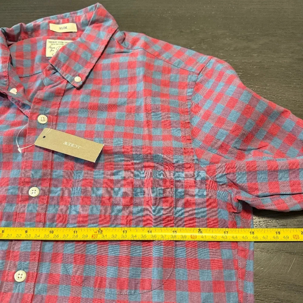 J Crew Men Organic Cotton Stretch Secret Wash Button Down Seashore Red Shirt XS‎